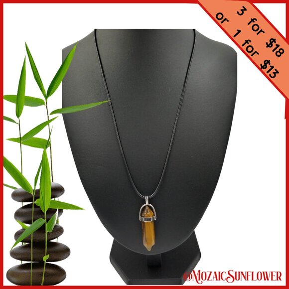 Handcrafted Tiger Eye Pendant Leather Cord With Extension Chain Unisex - Picture 1 of 4